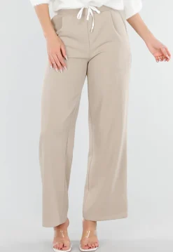 Beige Pantalon met Stretch en Trekkoord Taille