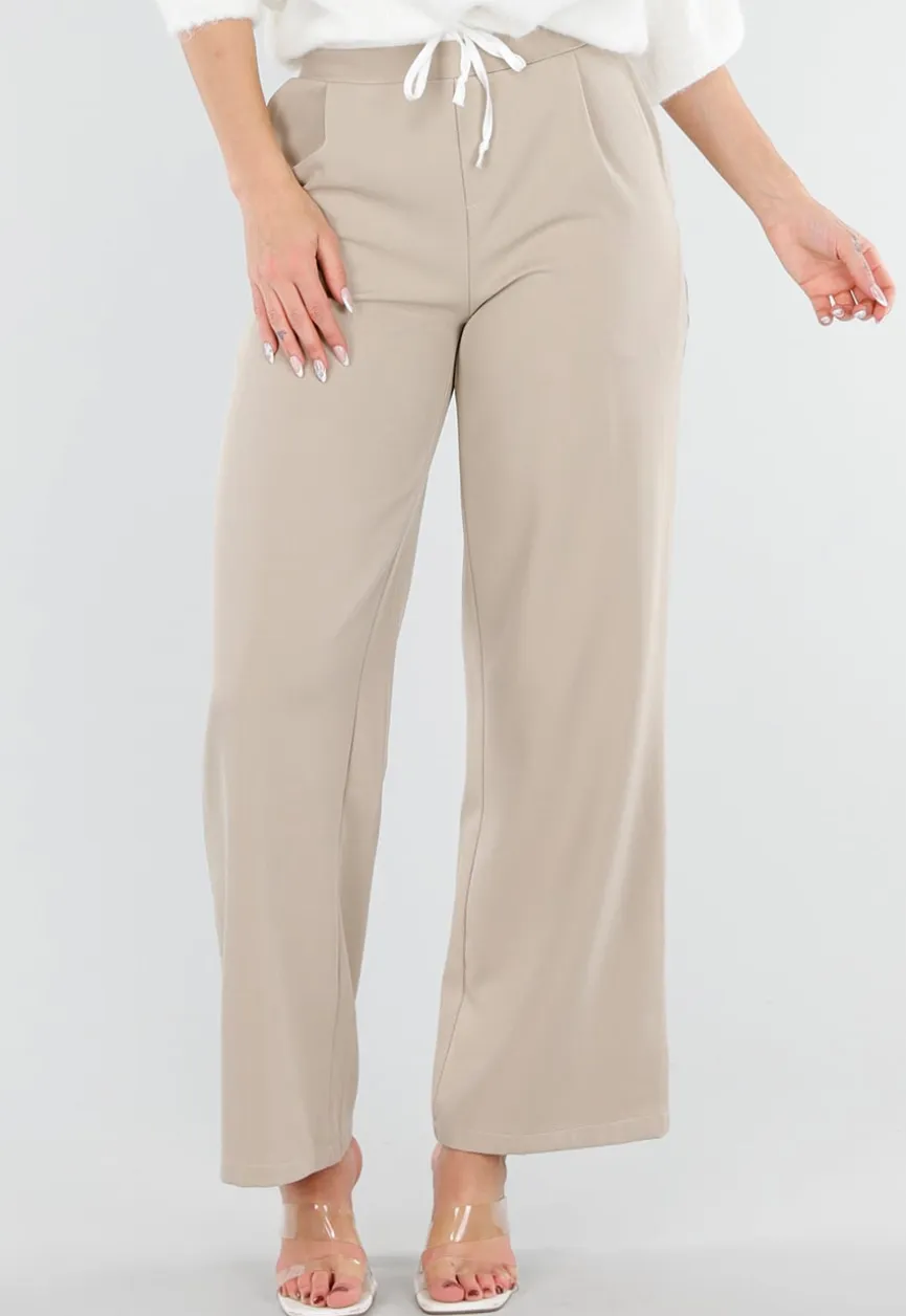 Beige Pantalon met Stretch en Trekkoord Taille