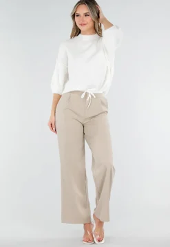 Beige Pantalon met Stretch en Trekkoord Taille