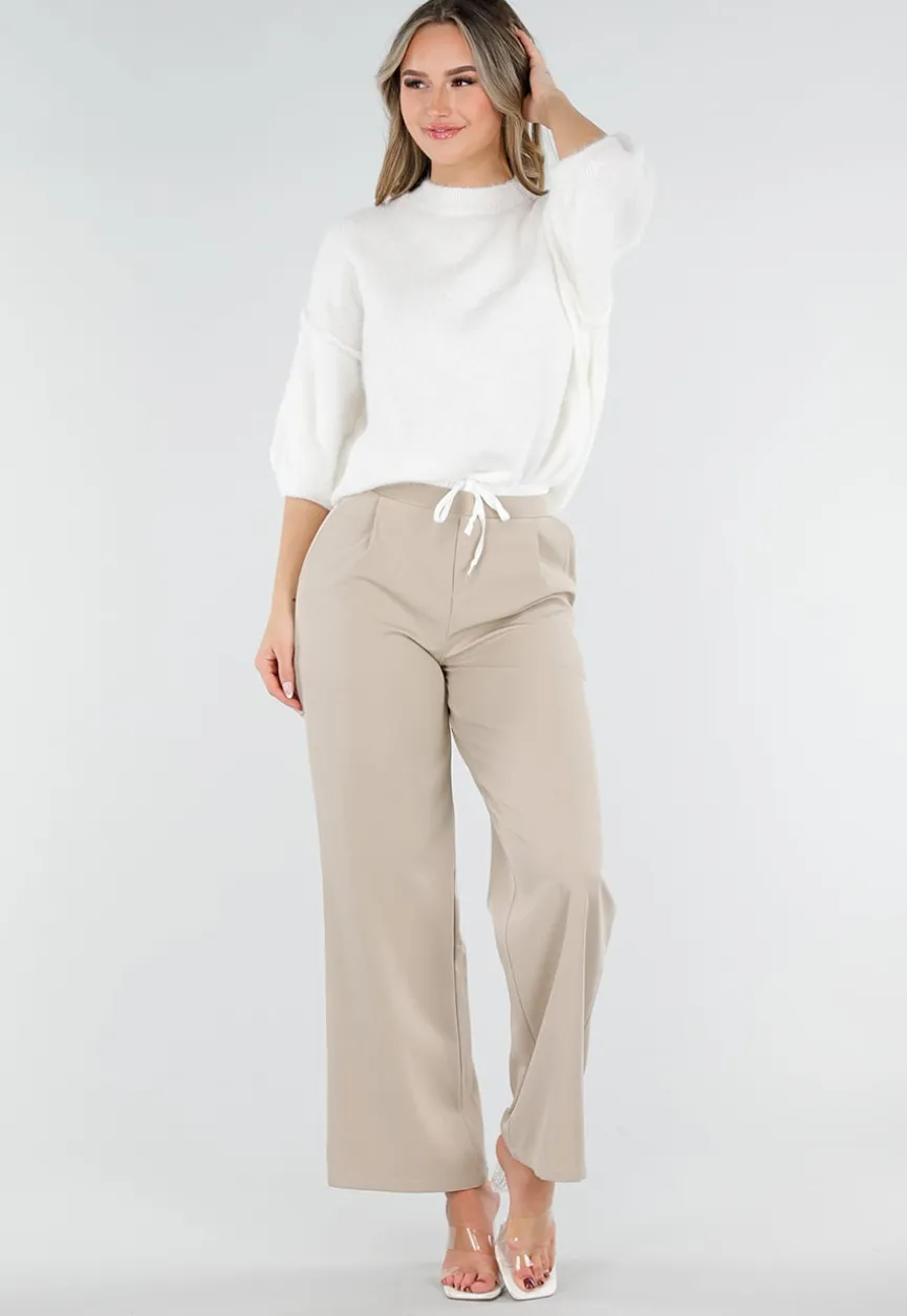 Beige Pantalon met Stretch en Trekkoord Taille