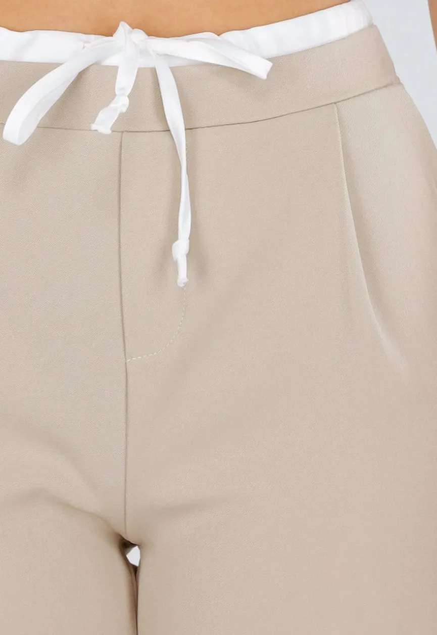 Beige Pantalon met Stretch en Trekkoord Taille