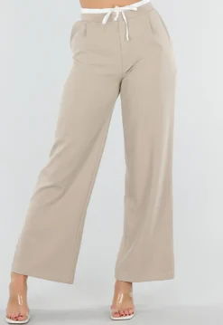 Beige Pantalon met Stretch en Trekkoord Taille