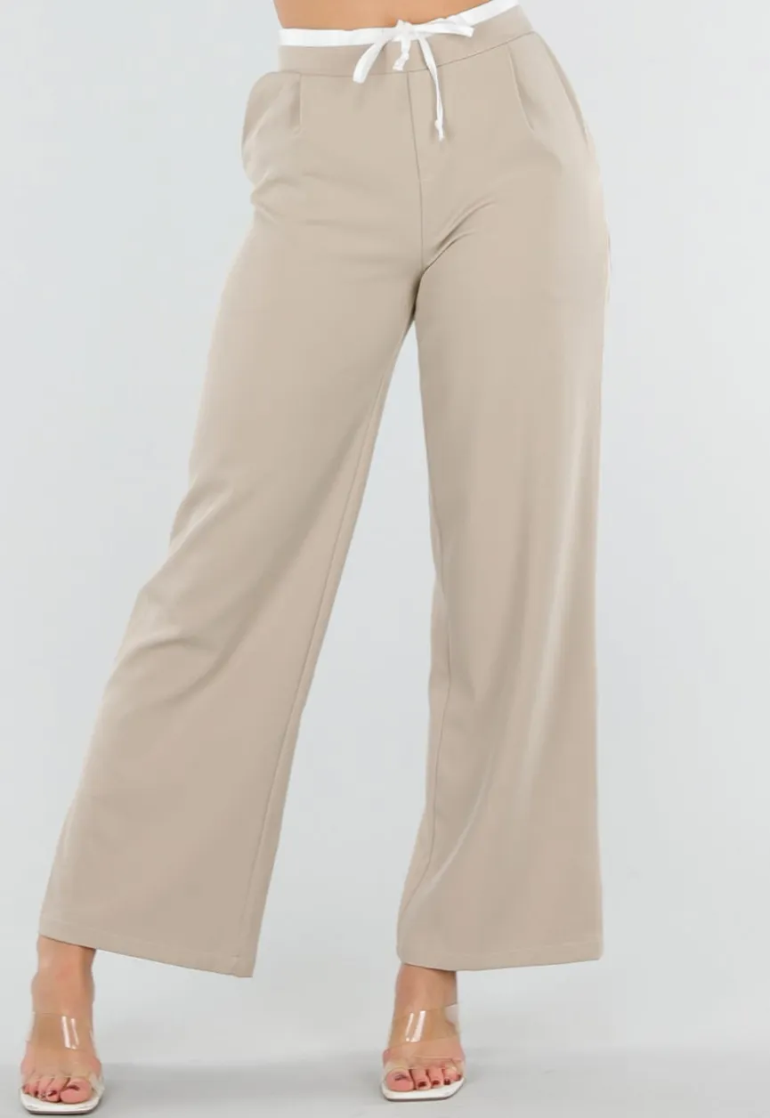Beige Pantalon met Stretch en Trekkoord Taille