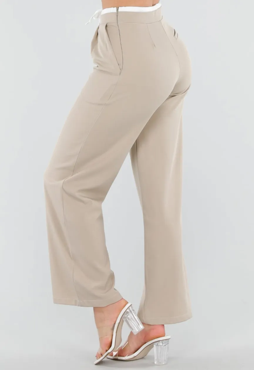 Beige Pantalon met Stretch en Trekkoord Taille