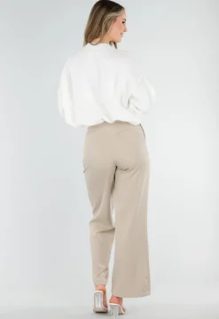 Beige Pantalon met Stretch en Trekkoord Taille