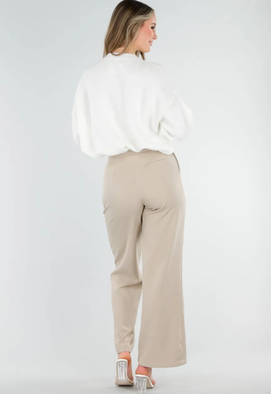 Beige Pantalon met Stretch en Trekkoord Taille