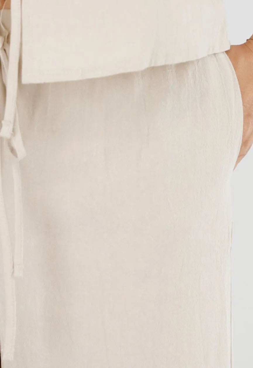 Beige 2-Piece Set met Wijde Broek en Striksluitingen