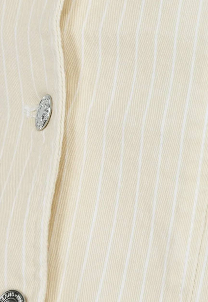 Beige Pin Stripe Print Gilet Top met Knopen