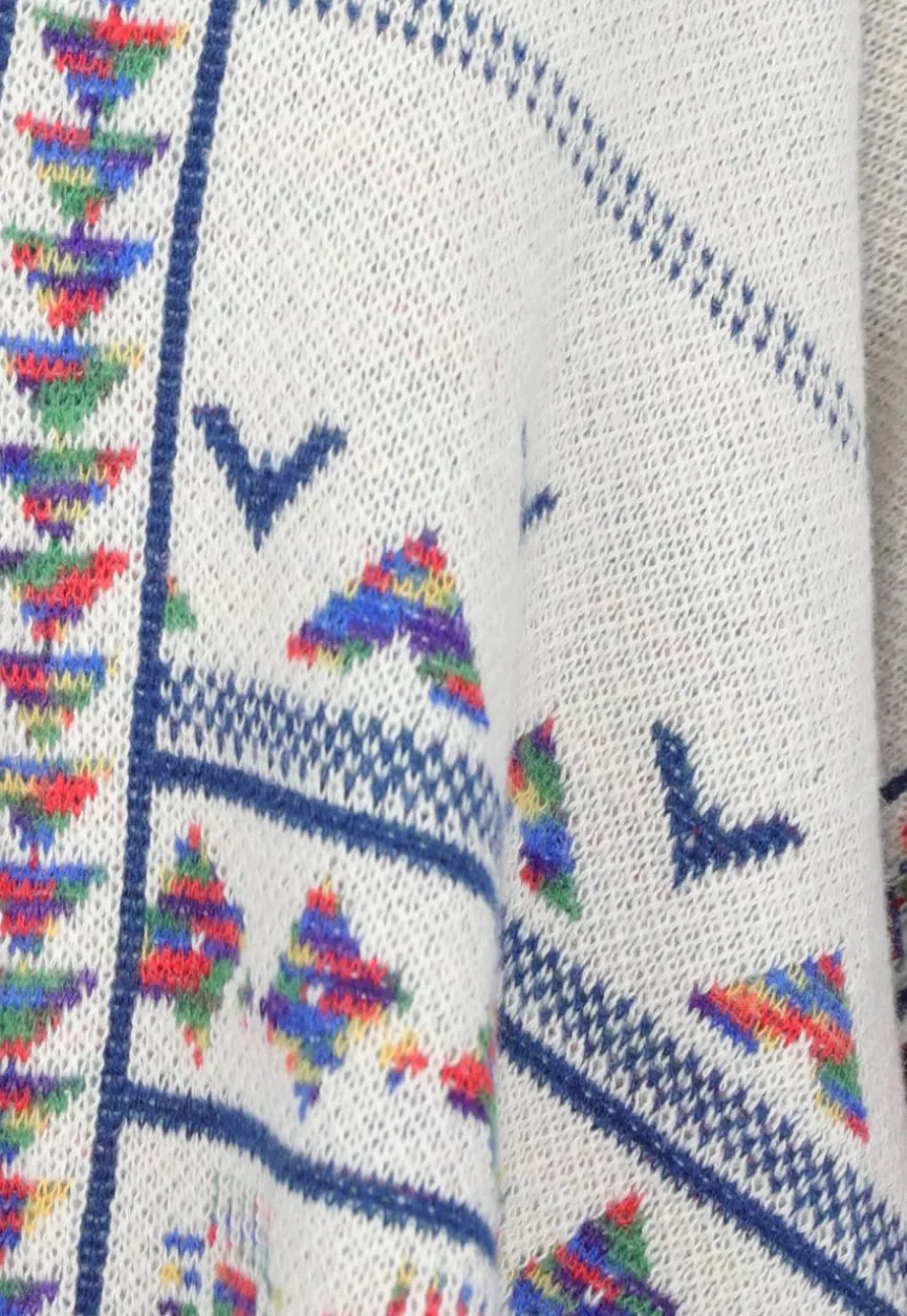 Beige Print Cardigan met Franjes