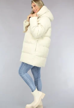 Beige Puffer Jas met Afritsbare Capuchon