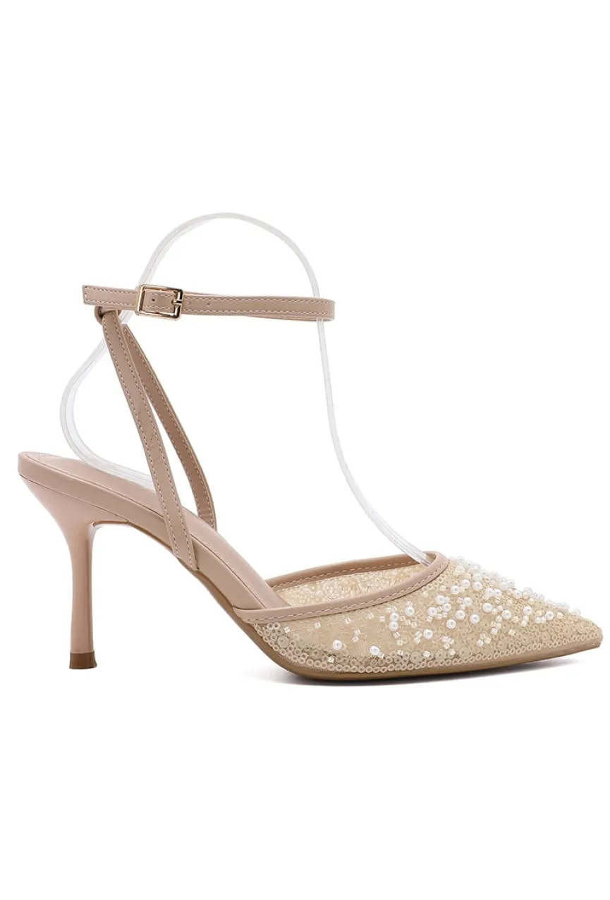 Beige Pumps met Pailetten en Kralen