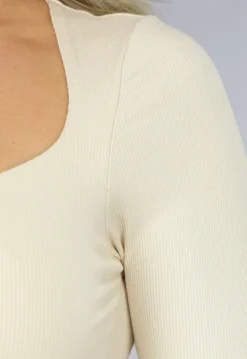 Beige Rib Top met Kleine Scrunch