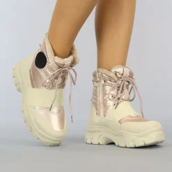 Beige/Rosé Snowboots met Elastische Band