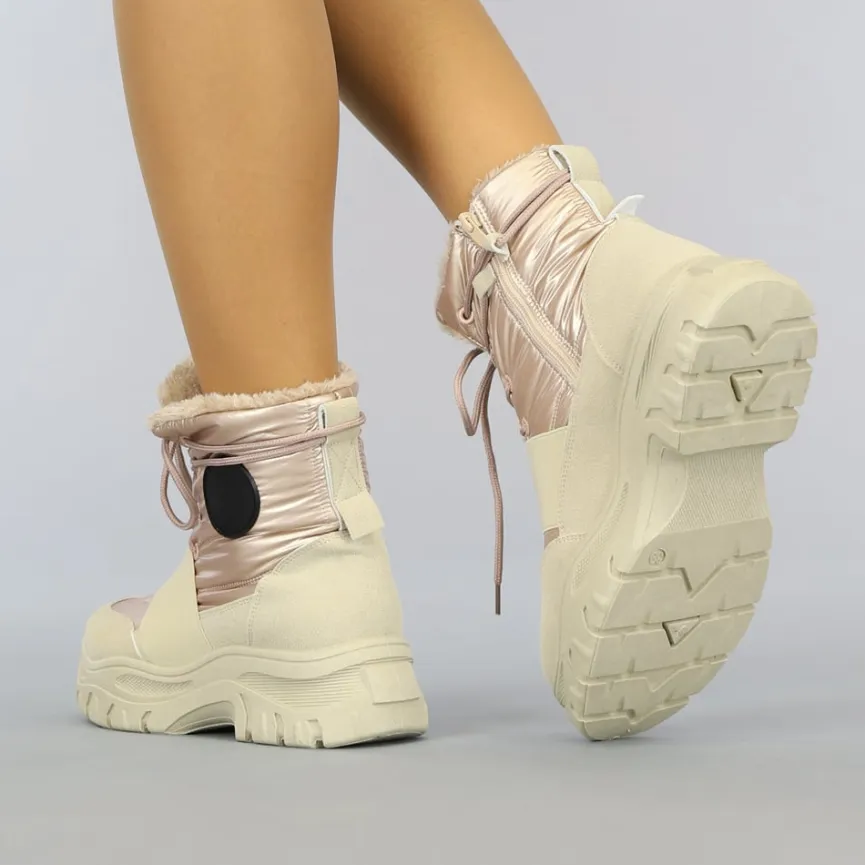 Beige/Rosé Snowboots met Elastische Band