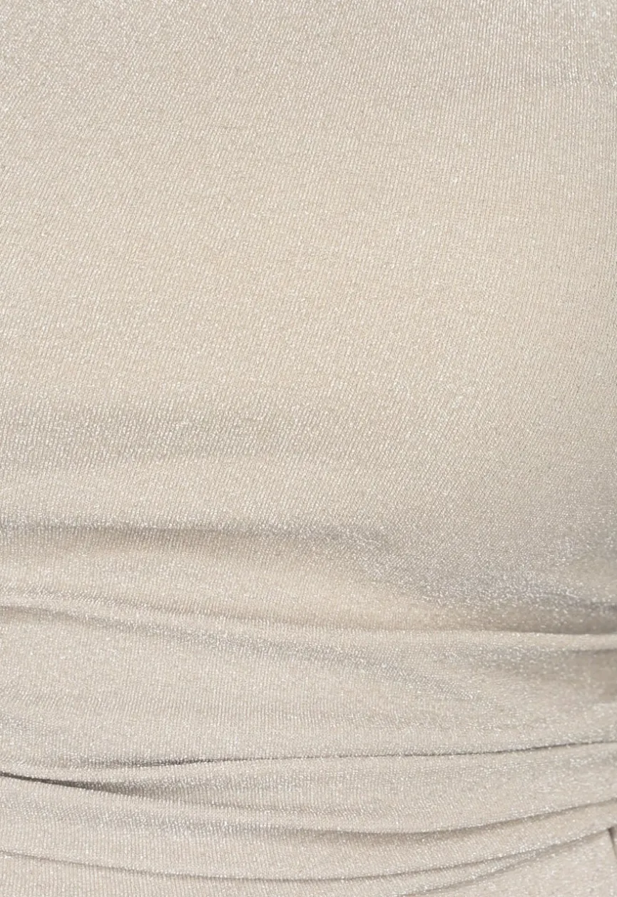 Beige Shimmer Top met Enkele Mouw