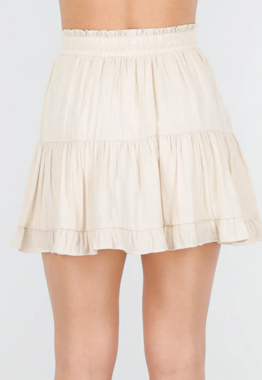 Beige Skort met Volants en Elastische Tailleband