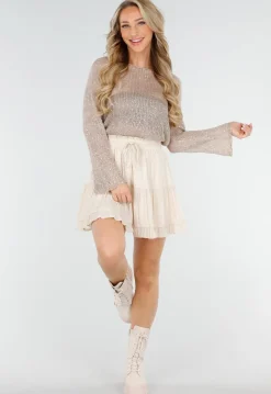Beige Skort met Volants en Elastische Tailleband