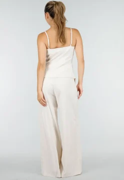 Beige Spaghettiband Top met Wide Leg Broek Set
