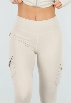 Beige Sportset met Cargolegging en Rits Top Dames