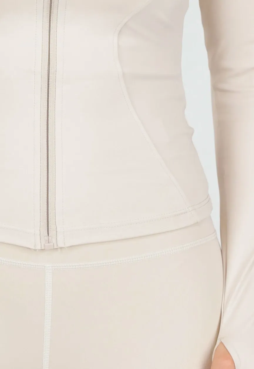 Beige Sportset met Cargolegging en Rits Top Dames