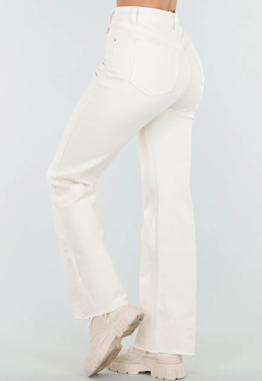 Beige Straight Leg Jeans met High Waist en Stretch