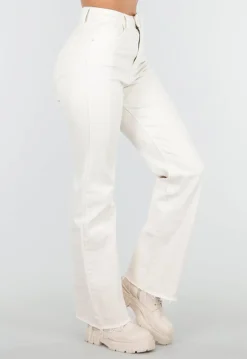 Beige Straight Leg Jeans met High Waist en Stretch