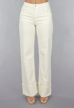 Beige Straight Leg Jeans met Omgeslagen Pijpen