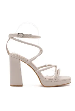 Beige Strappy Sandaletten met Blokhak