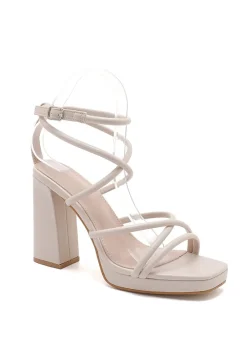 Beige Strappy Sandaletten met Blokhak