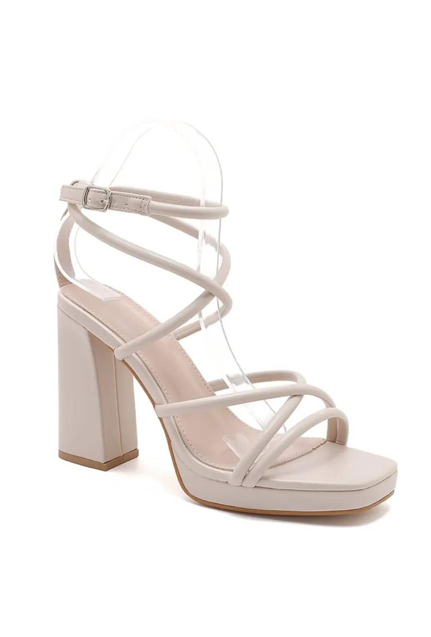 Beige Strappy Sandaletten met Blokhak