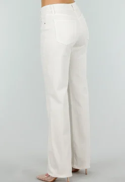 Beige Stretch Denim Jeans met Mid Waist en Rechte Pijpen