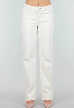 Beige Stretch Denim Jeans met Mid Waist en Rechte Pijpen