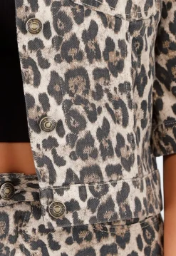 Beige Stretch Luipaardprint Two-piece met Rok en Cropped Blouse