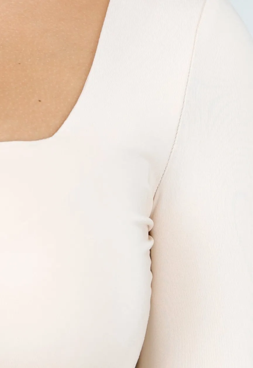Beige Stretch Top met Vierkante Hals