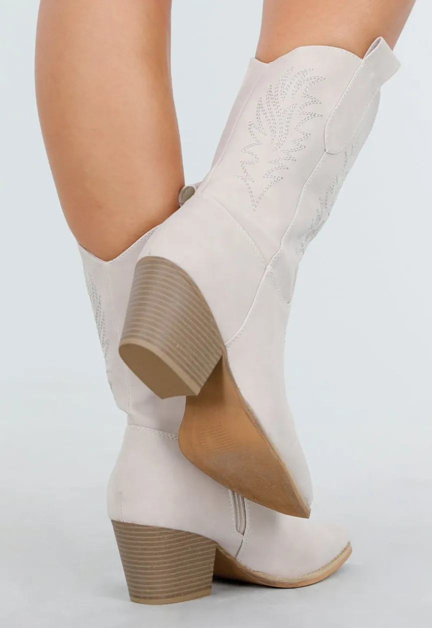 Beige Suède Look Cowboylaarzen met Blokhak