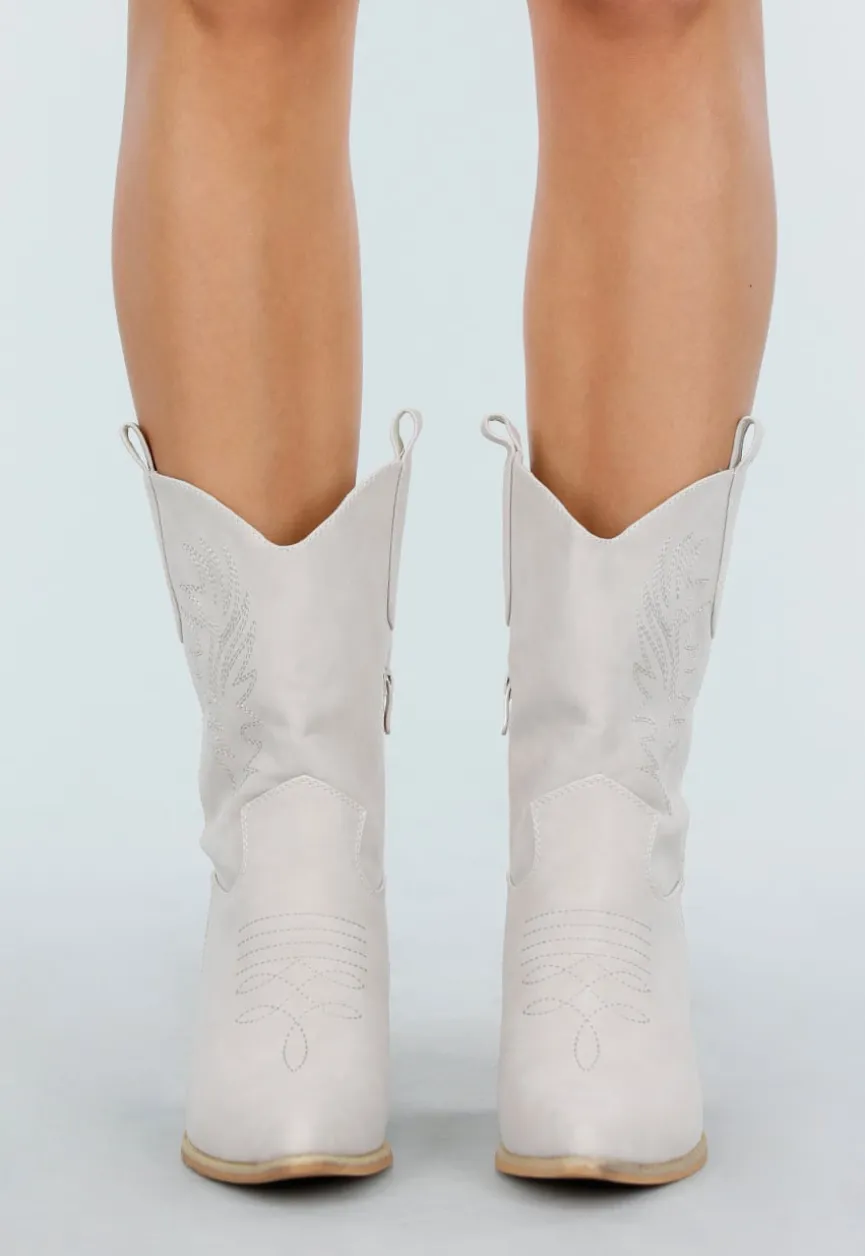 Beige Suède Look Cowboylaarzen met Blokhak