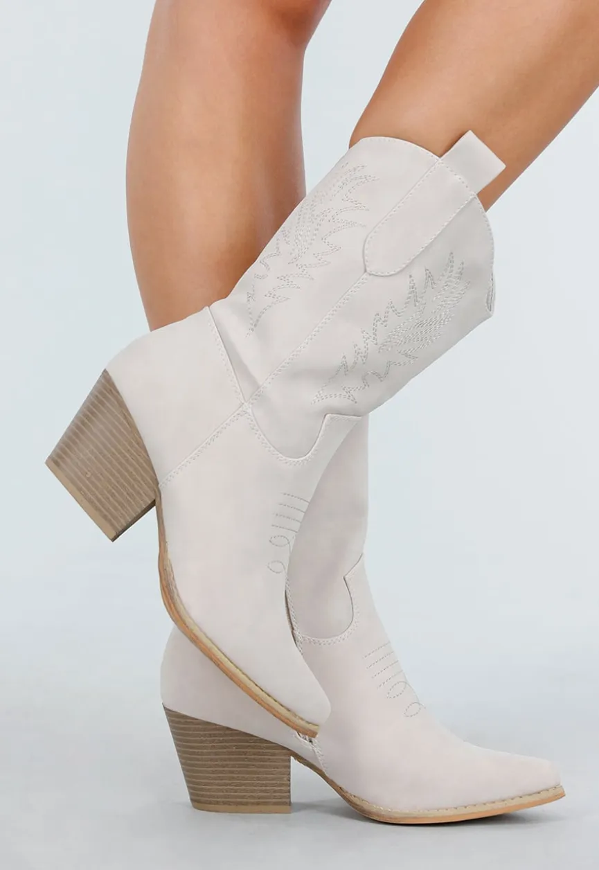 Beige Suède Look Cowboylaarzen met Blokhak
