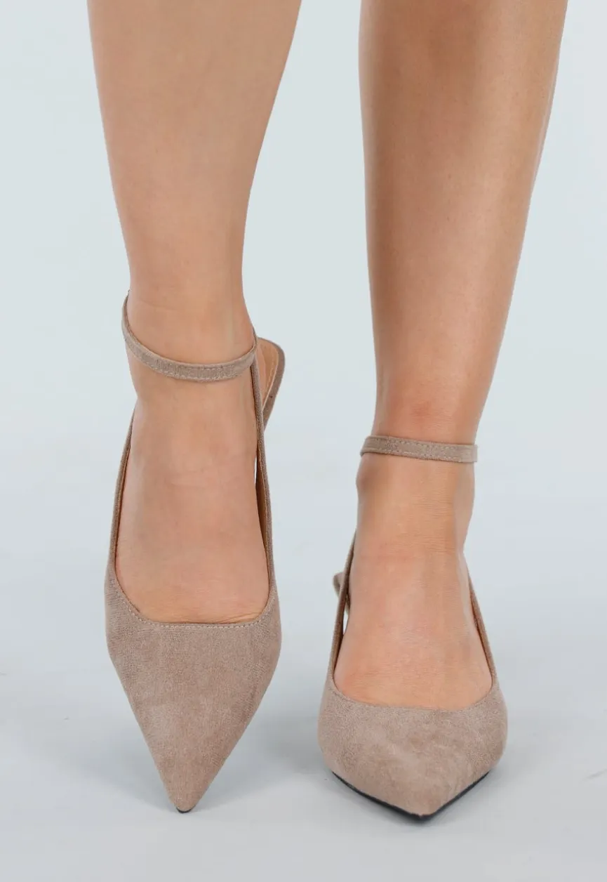 Beige Suède-Look Hakken met Enkelbandje