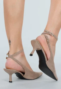 Beige Suède-Look Hakken met Enkelbandje