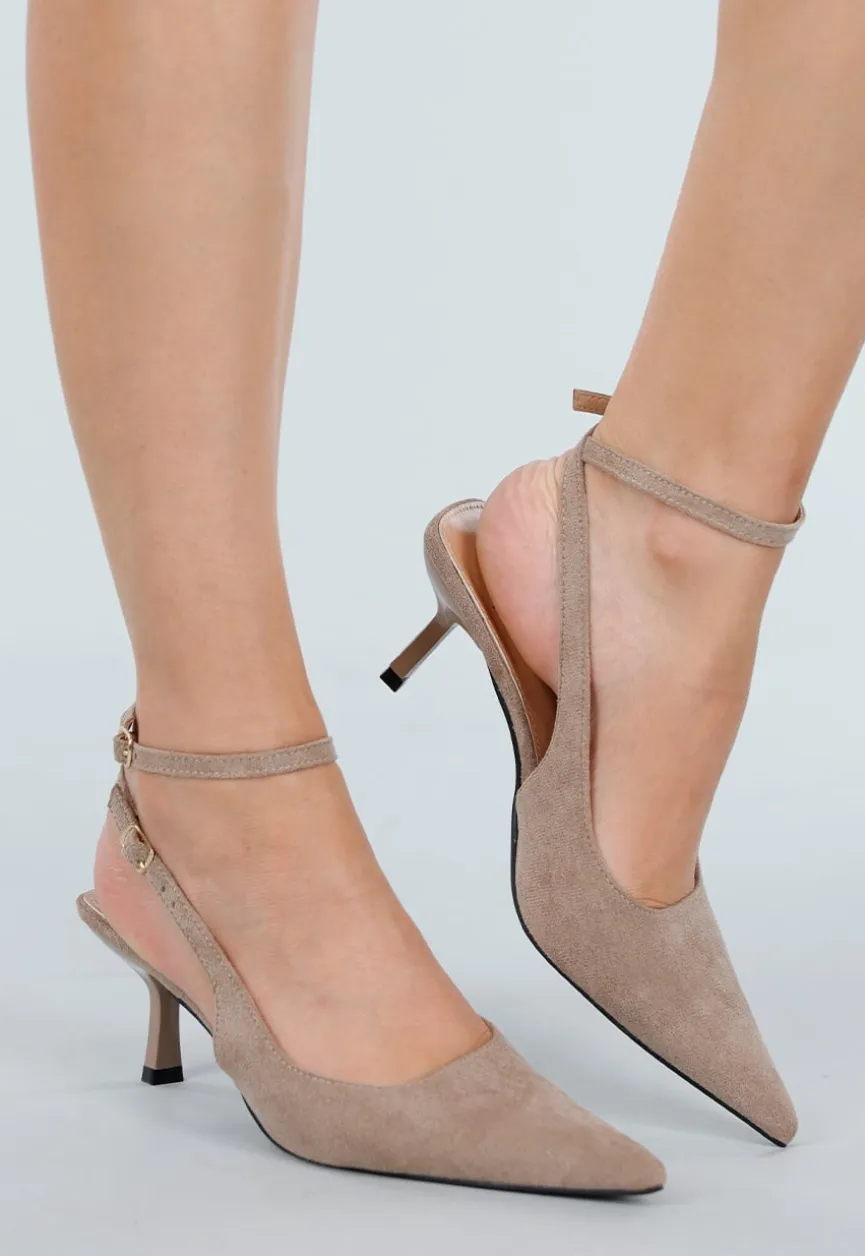 Beige Suède-Look Hakken met Enkelbandje