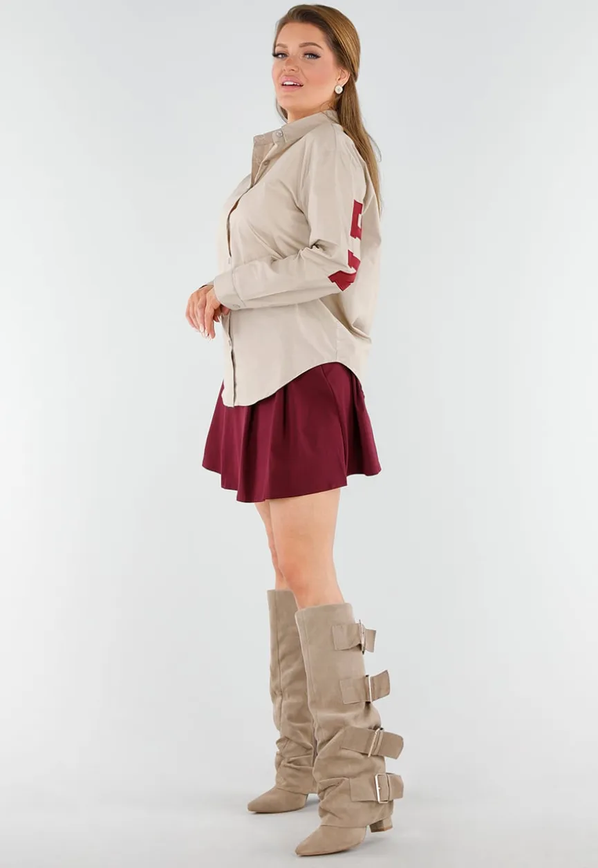 Beige Suèdelook Laarzen met Brede Gespsluitingen