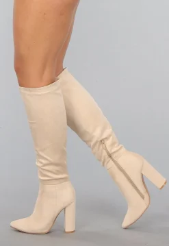 Beige Suèdelook Laarzen met Hak