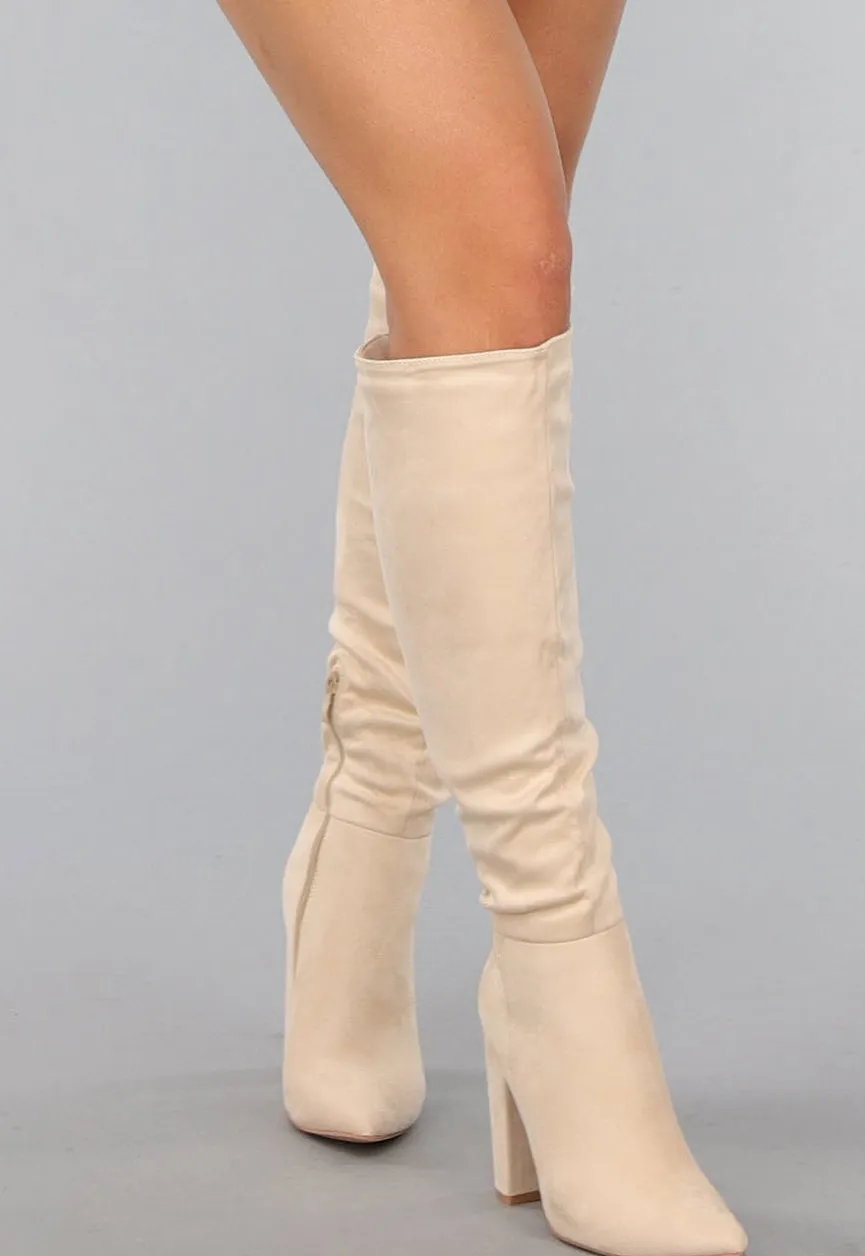 Beige Suèdelook Laarzen met Hak