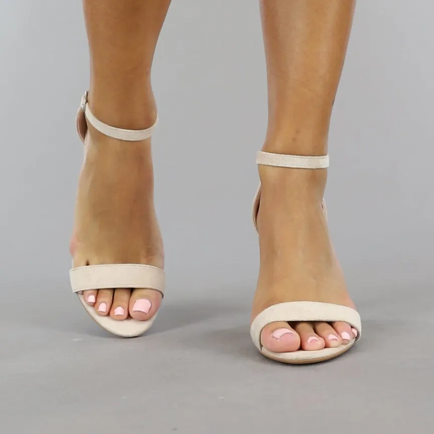 Beige Suède Sandaletten met Grote Hak