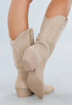 Beige Suede Cowboylaarzen