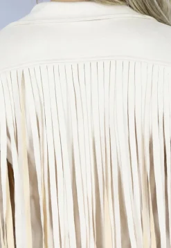 Beige Suèdelook Jas met Fringe Details