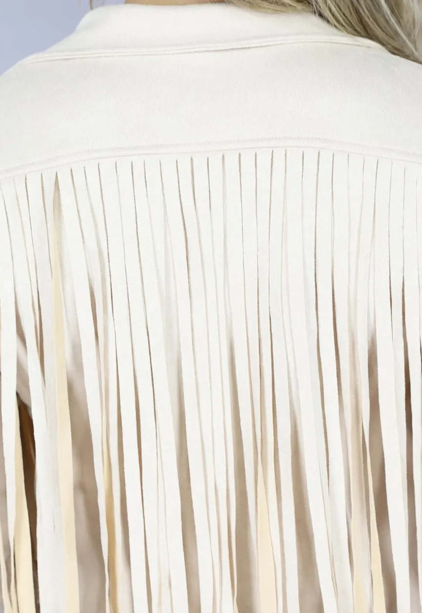 Beige Suèdelook Jas met Fringe Details