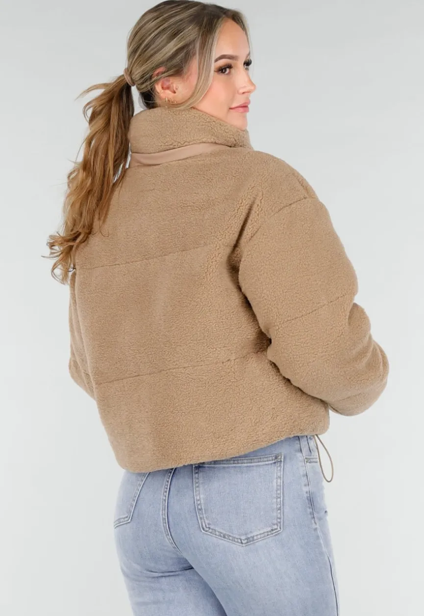 Beige Teddy Jas met Afneembare Capuchon