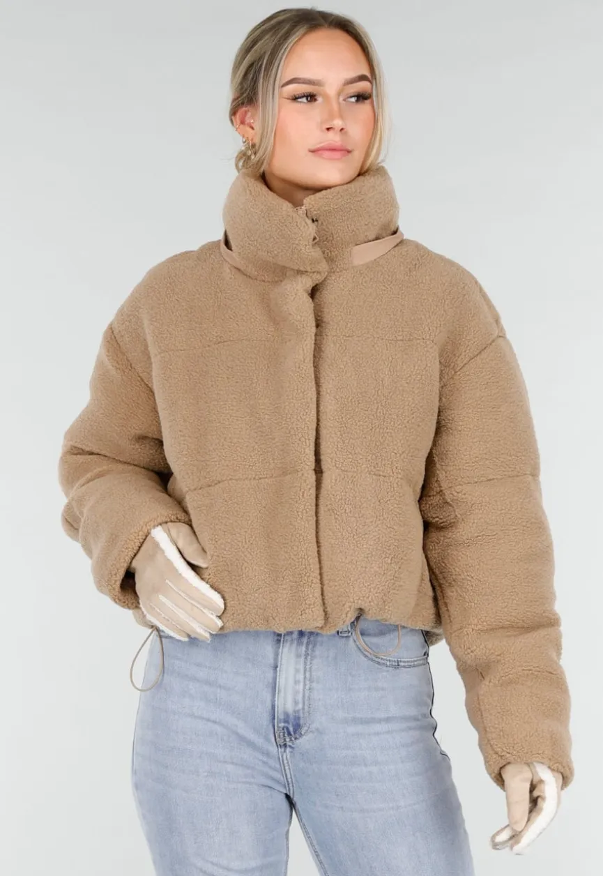 Beige Teddy Jas met Afneembare Capuchon