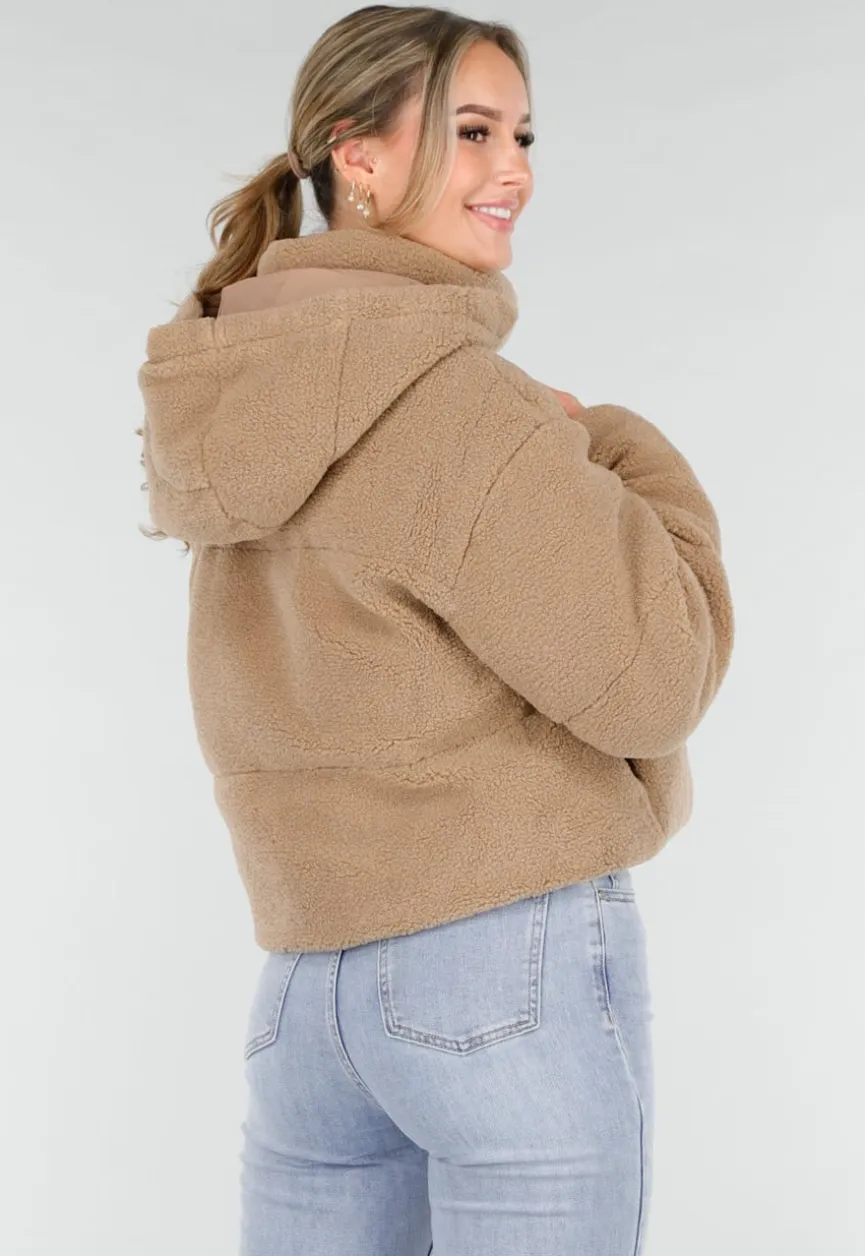 Beige Teddy Jas met Afneembare Capuchon